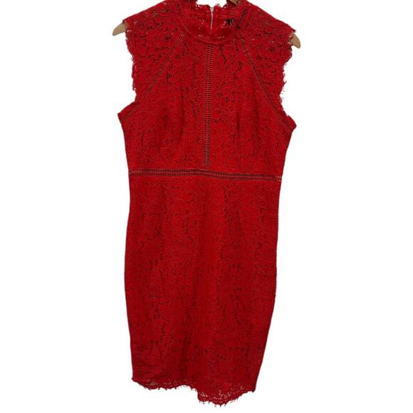 Bardot Lace Panel Dress In Lipstick - Picture 6 of 7